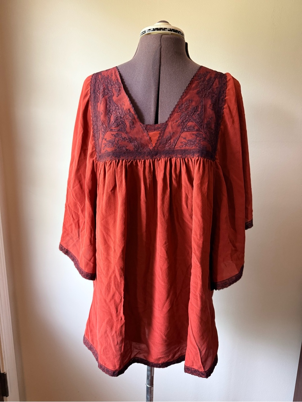 Quiksilver Rust Red Embroidered V-Neck Tunic